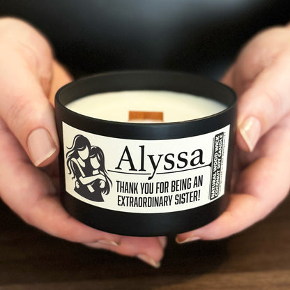 Personalized Wood Wick Candle - Custom Best Sister Keepsake, Coconut Soy Wax, 6oz