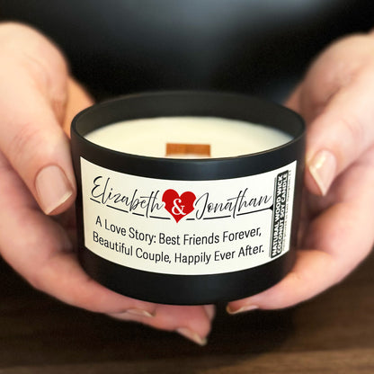 Personalized Wood Wick Candle - Custom Couples Keepsake, Coconut Soy Wax, 6oz
