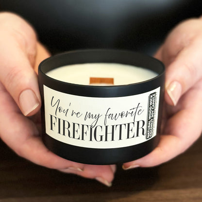 My Favorite Firefighter Custom Wood Wick Candle, Coconut Soy Wax, 8oz Tin