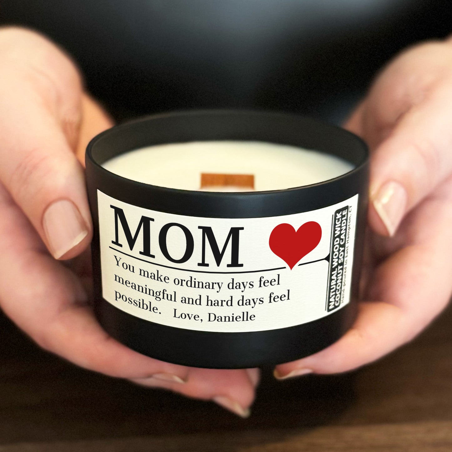 Personalized Wood Wick Candle - Custom Mom, Grandma Keepsake, Coconut Soy Wax, 6oz
