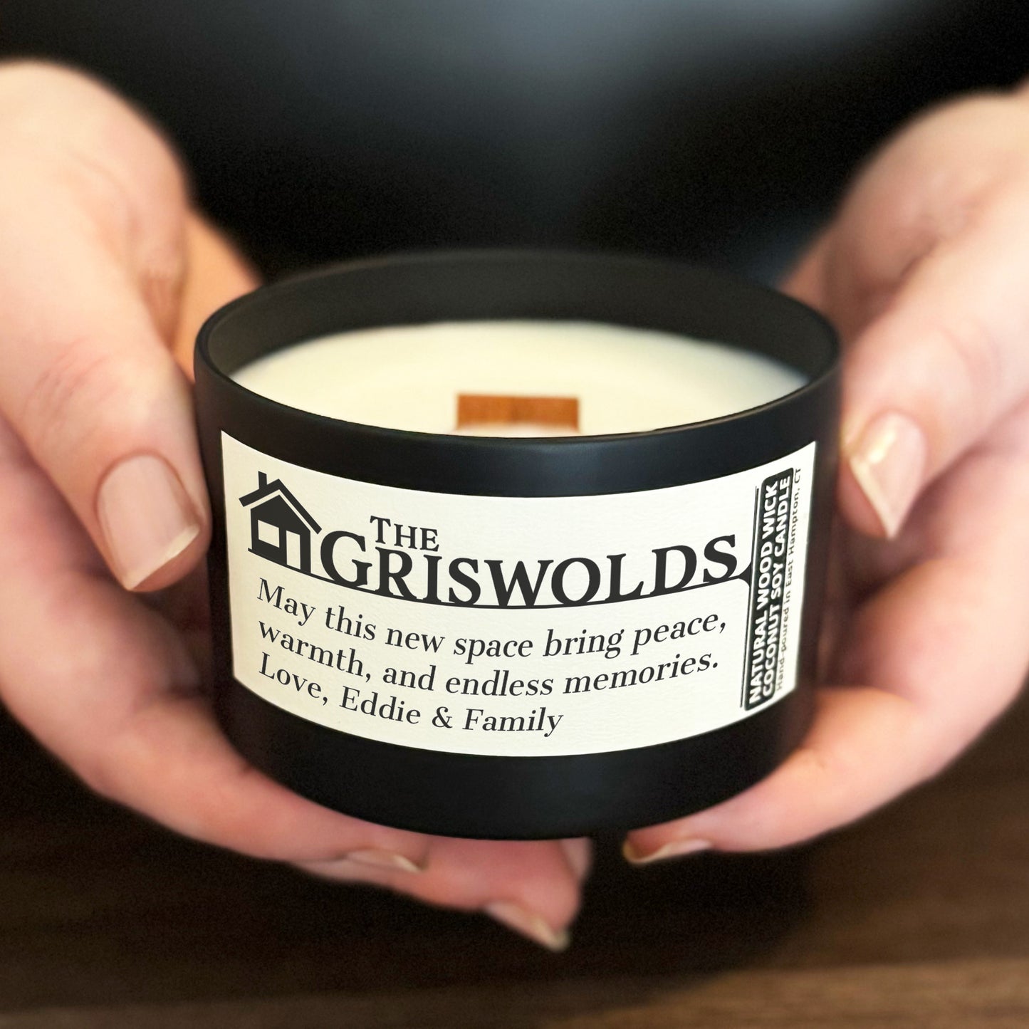 Personalized Wood Wick Candle - Custom Housewarming Keepsake, Coconut Soy Wax, 6oz
