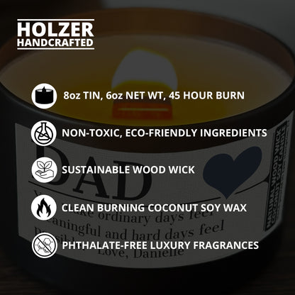 Personalized Wood Wick Candle - Custom Dad, Grandpa, Special Guy Keepsake, Coconut Soy Wax, 6oz