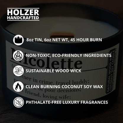 Personalized Wood Wick Candle - Custom Name, Noun, Definition Keepsake, Coconut Soy Wax, 6oz