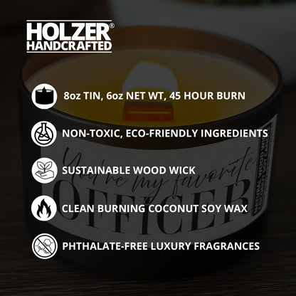 My Favorite Officer Custom Wood Wick Candle, Coconut Soy Wax, 8oz Tin