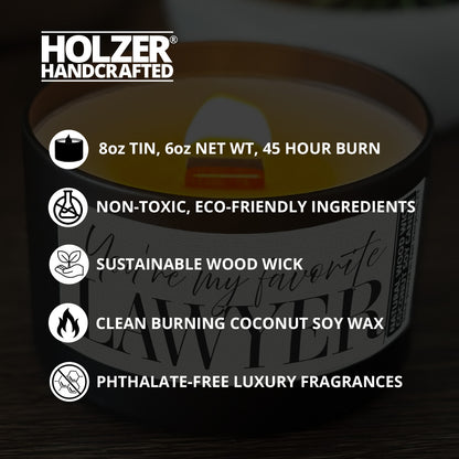 My Favorite Lawyer Custom Wood Wick Candle, Coconut Soy Wax, 8oz Tin