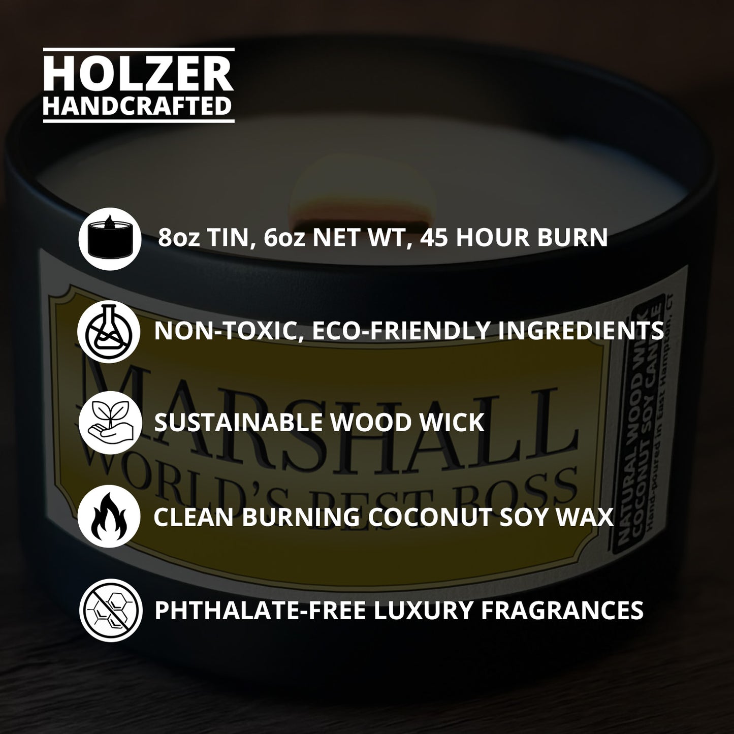 Personalized Wood Wick Candle - Custom Best Boss Ever Keepsake, Coconut Soy Wax, 6oz