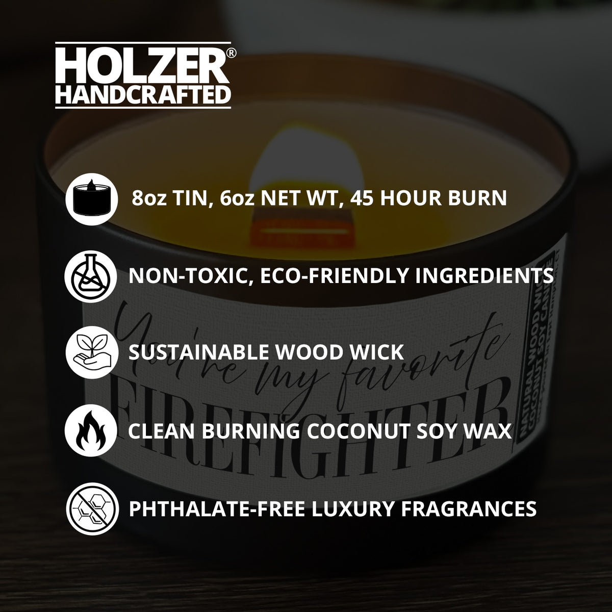 My Favorite Firefighter Custom Wood Wick Candle, Coconut Soy Wax, 8oz Tin