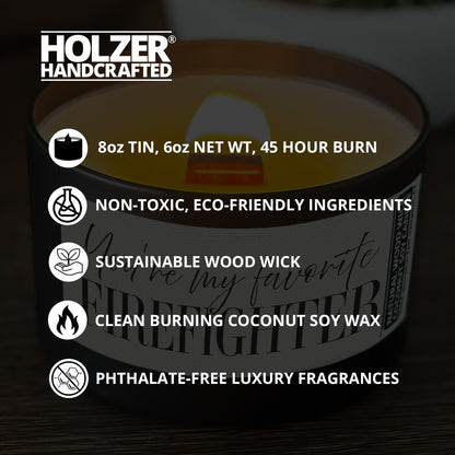 My Favorite Firefighter Custom Wood Wick Candle, Coconut Soy Wax, 8oz Tin
