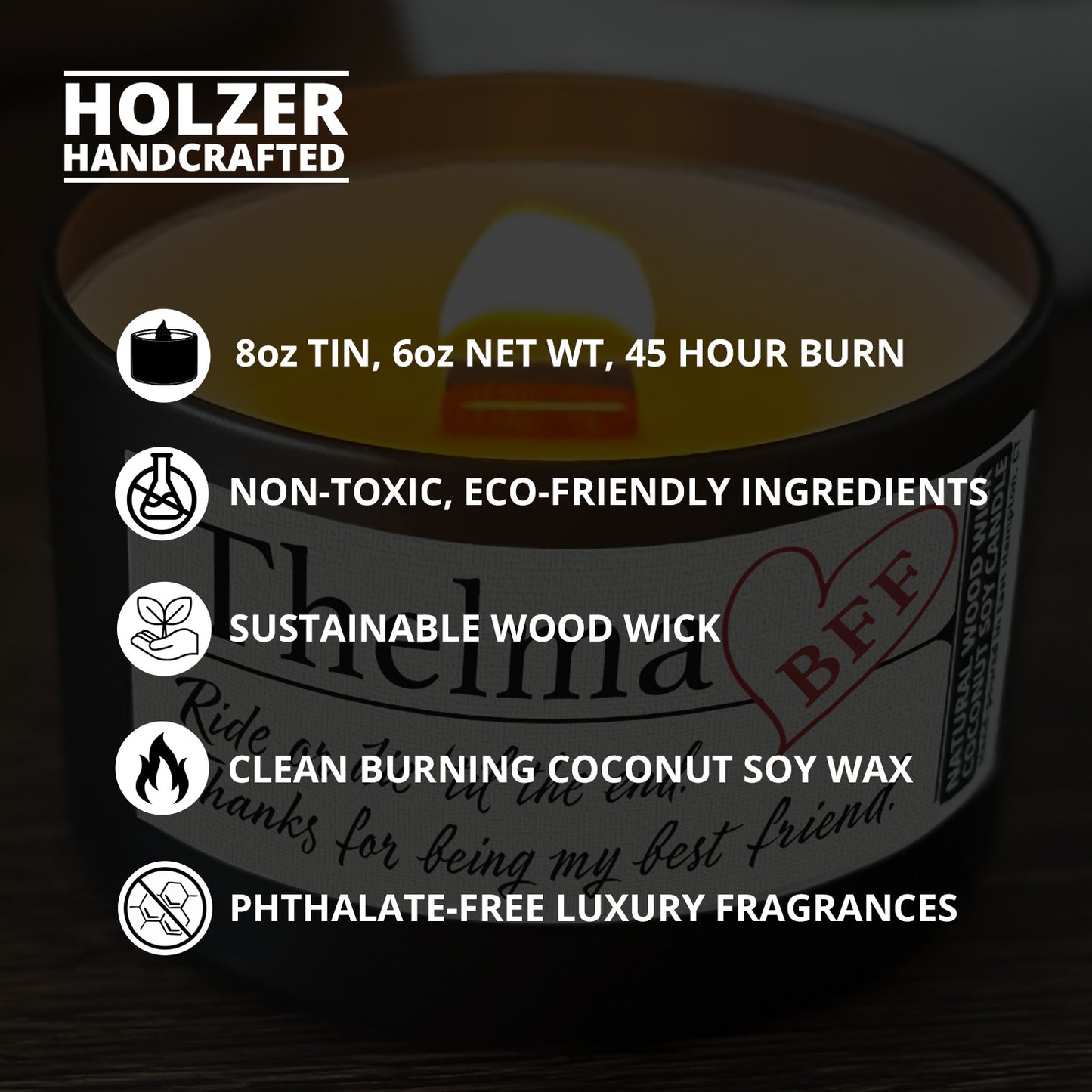 Personalized Wood Wick Candle - Custom Best Friend Keepsake, Coconut Soy Wax, 6oz