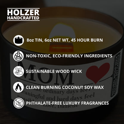 Personalized Wood Wick Candle - Custom Mom, Grandma Keepsake, Coconut Soy Wax, 6oz