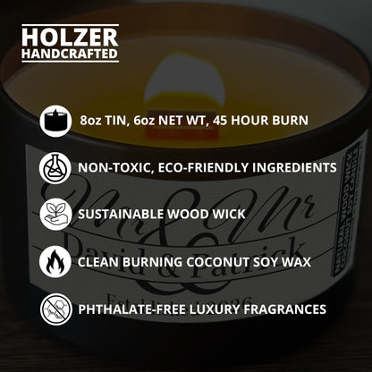 Personalized Wood Wick Candle - Custom Mr & Mr Wedding Keepsake, Coconut Soy Wax, 6oz