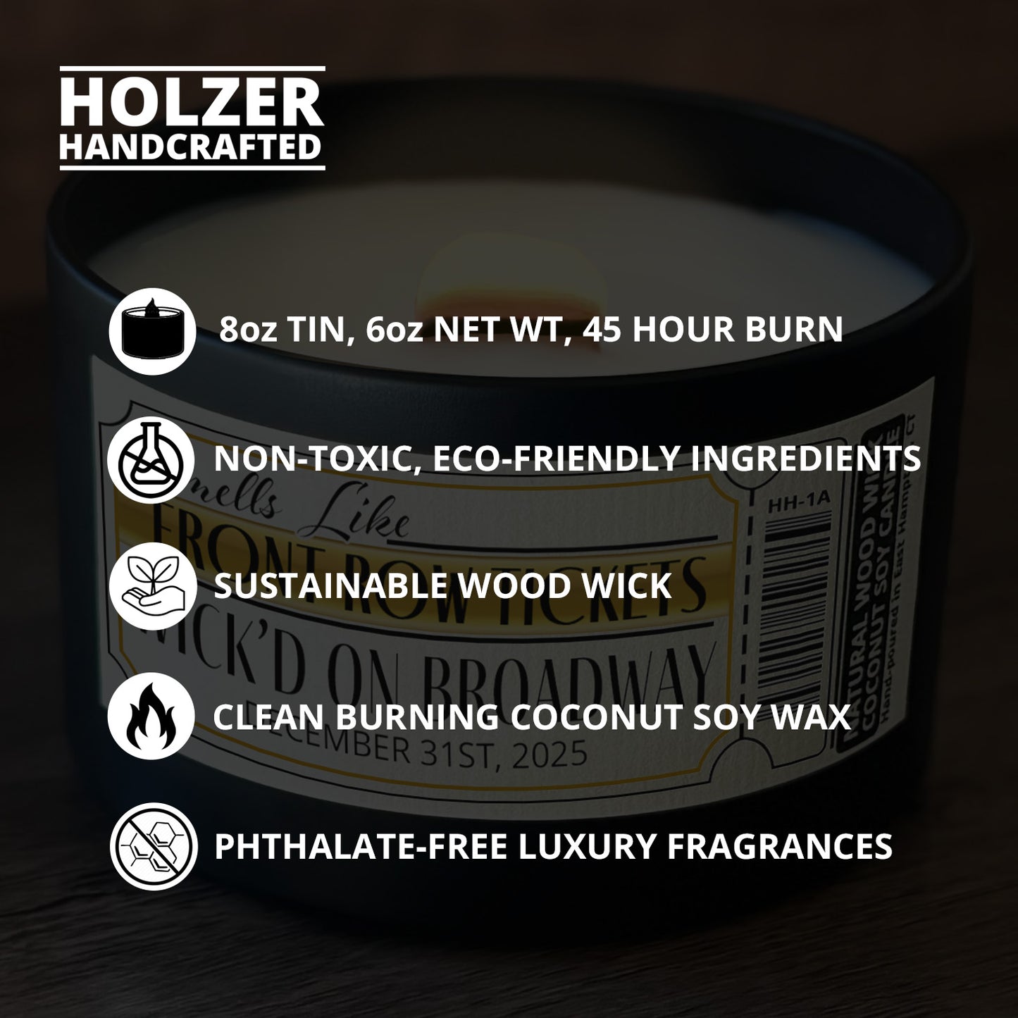 Personalized Wood Wick Candle - Custom Front Row Tickets Keepsake, Coconut Soy Wax, 6oz