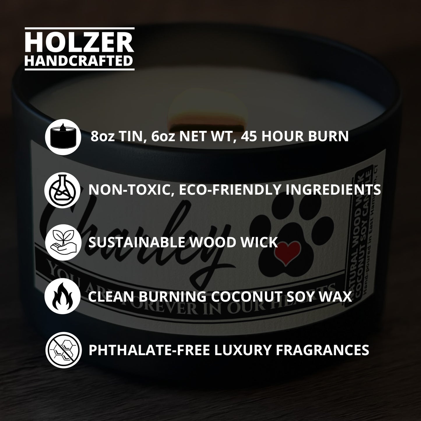 Personalized Wood Wick Candle - Custom Dog, Cat, Pet Lover, Adoption, Memorial Keepsake, Coconut Soy Wax, 6oz