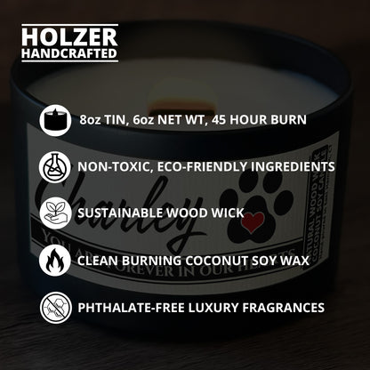 Personalized Wood Wick Candle - Custom Dog, Cat, Pet Lover, Adoption, Memorial Keepsake, Coconut Soy Wax, 6oz