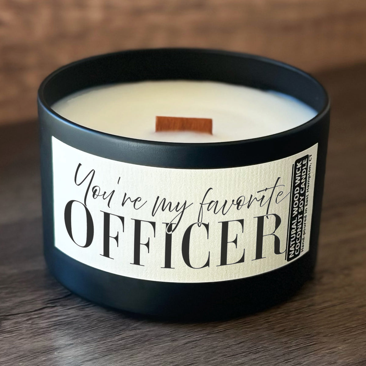 My Favorite Officer Custom Wood Wick Candle, Coconut Soy Wax, 8oz Tin