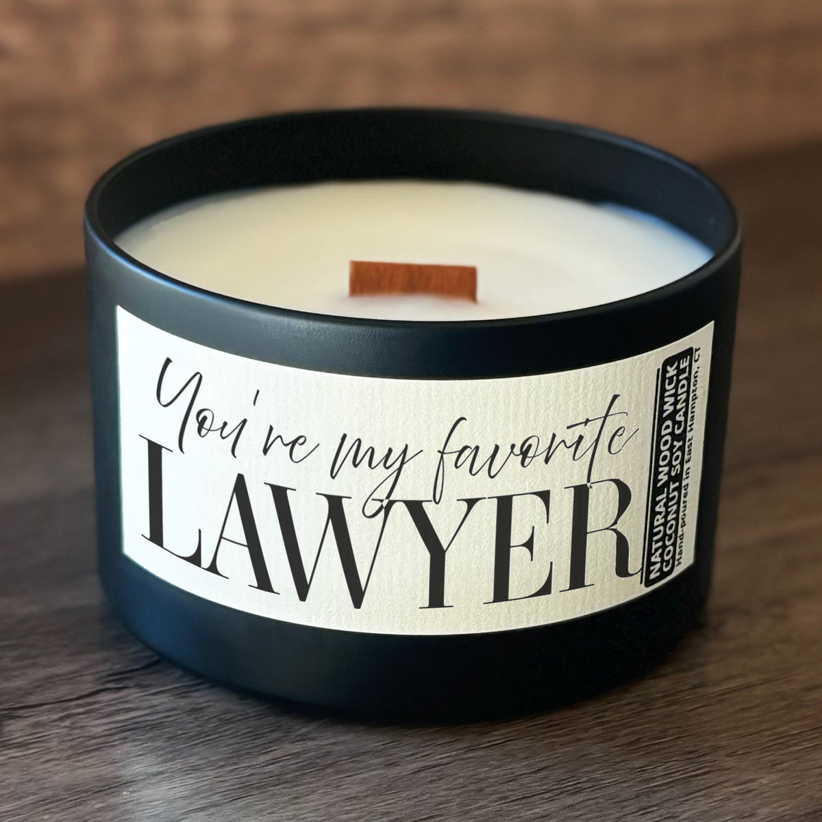 My Favorite Lawyer Custom Wood Wick Candle, Coconut Soy Wax, 8oz Tin
