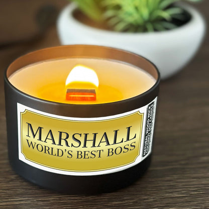 Personalized Wood Wick Candle - Custom Best Boss Ever Keepsake, Coconut Soy Wax, 6oz