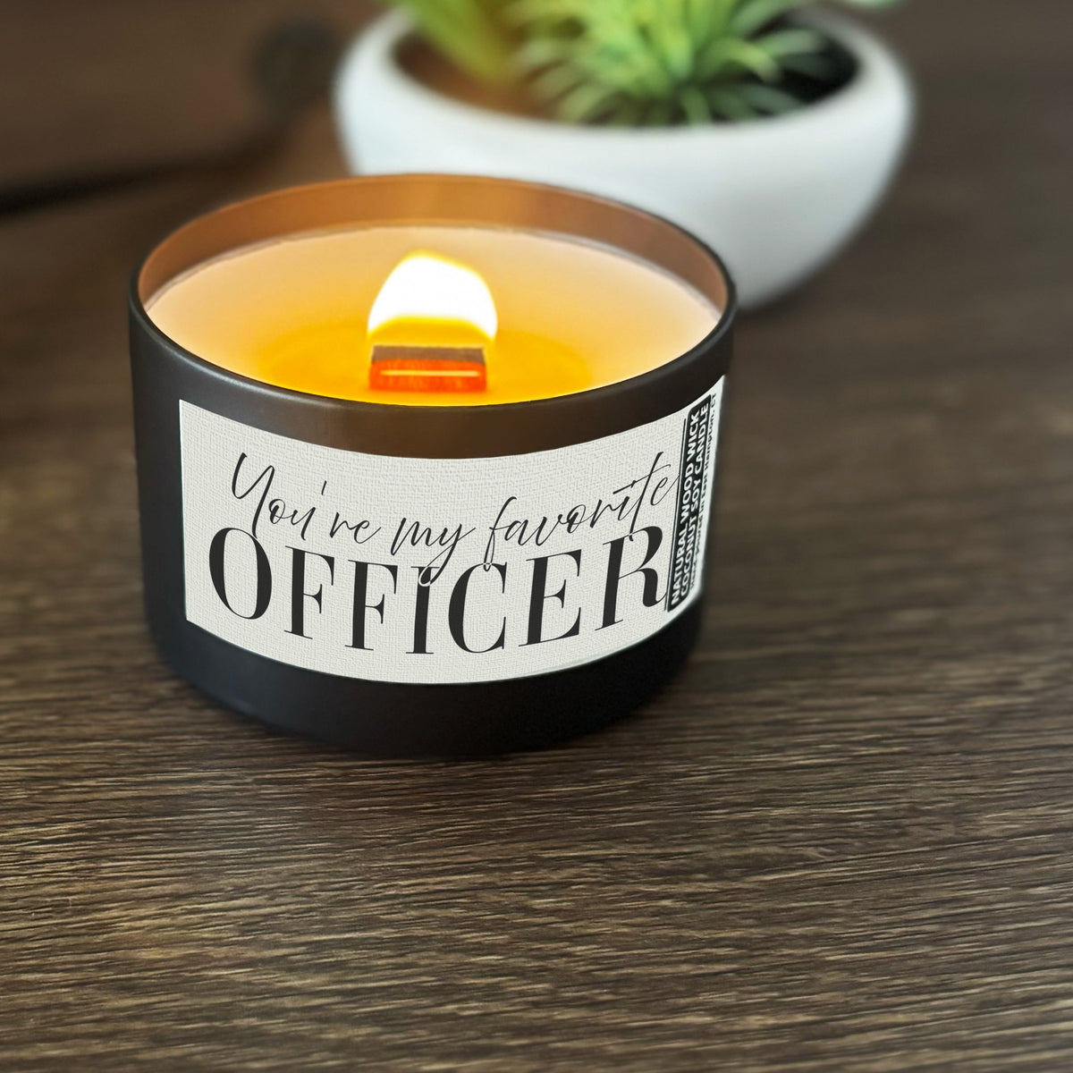 My Favorite Officer Custom Wood Wick Candle, Coconut Soy Wax, 8oz Tin