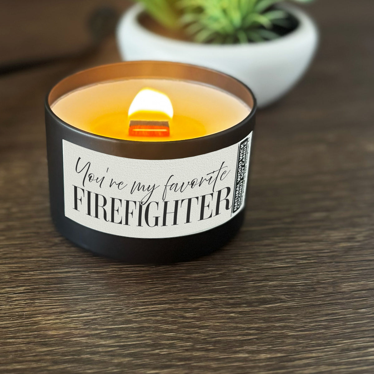 My Favorite Firefighter Custom Wood Wick Candle, Coconut Soy Wax, 8oz Tin