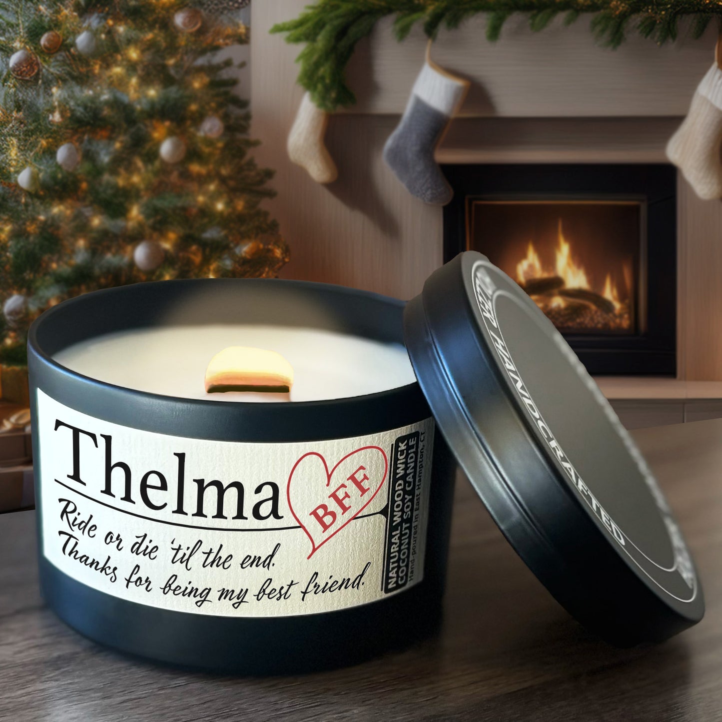 Personalized Wood Wick Candle - Custom Best Friend Keepsake, Coconut Soy Wax, 6oz