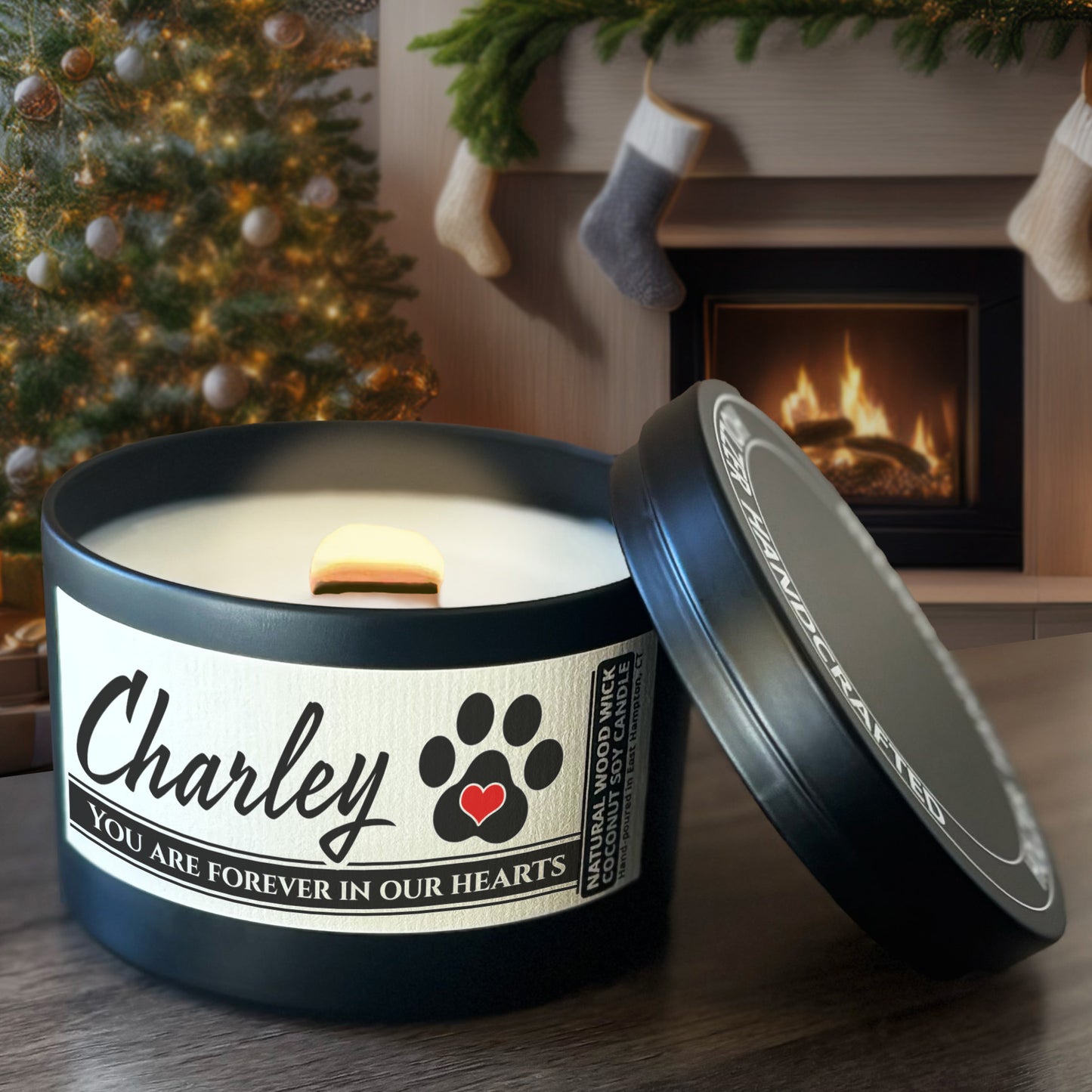 Personalized Wood Wick Candle - Custom Dog, Cat, Pet Lover, Adoption, Memorial Keepsake, Coconut Soy Wax, 6oz