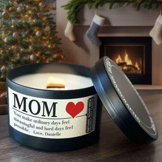 Personalized Wood Wick Candle - Custom Mom, Grandma Keepsake, Coconut Soy Wax, 8oz Tin