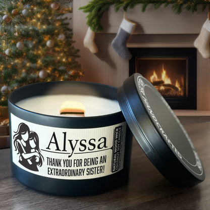 Personalized Wood Wick Candle - Custom Best Sister Keepsake, Coconut Soy Wax, 6oz