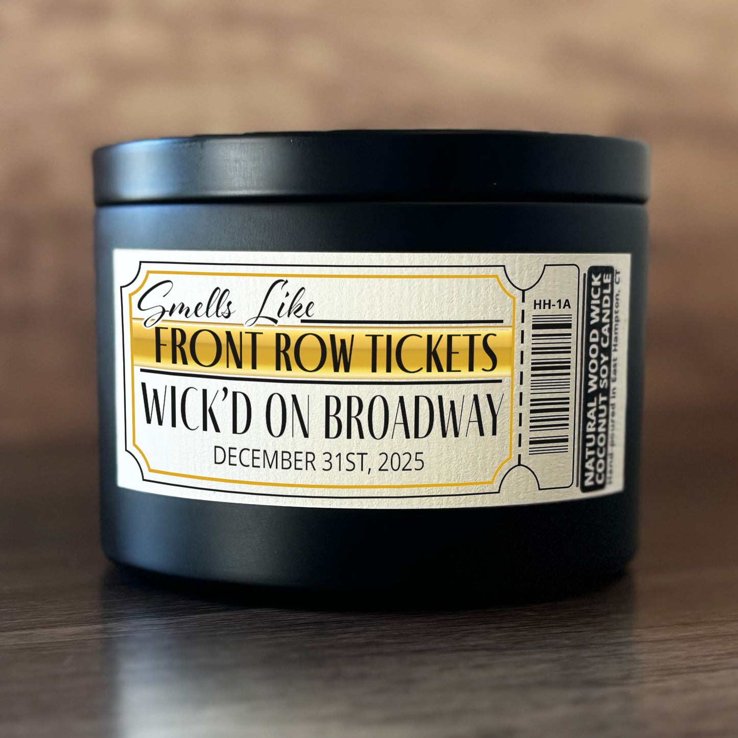 Personalized Wood Wick Candle - Custom Front Row Tickets Keepsake, Coconut Soy Wax, 6oz
