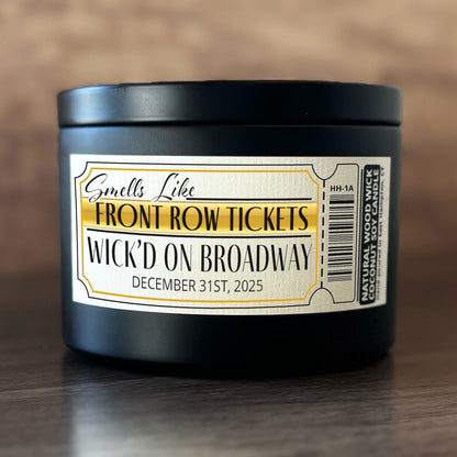 Personalized Wood Wick Candle - Custom Front Row Tickets Keepsake, Coconut Soy Wax, 6oz