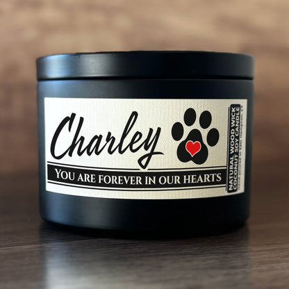 Personalized Wood Wick Candle - Custom Dog, Cat, Pet Lover, Adoption, Memorial Keepsake, Coconut Soy Wax, 6oz