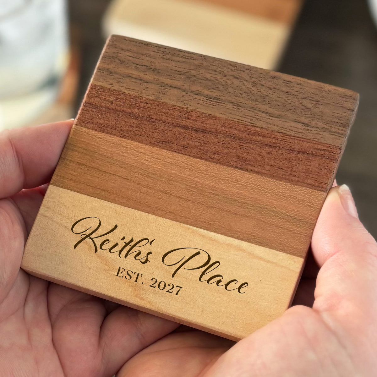 Personalized Hardwood Coasters, Natural Woods, Set of 4