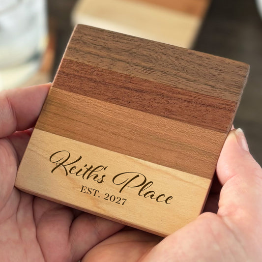 Personalized Hardwood Coasters, Natural Woods, Set of 4