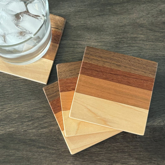 Hardwood Coasters, Natural Woods, Set of 4