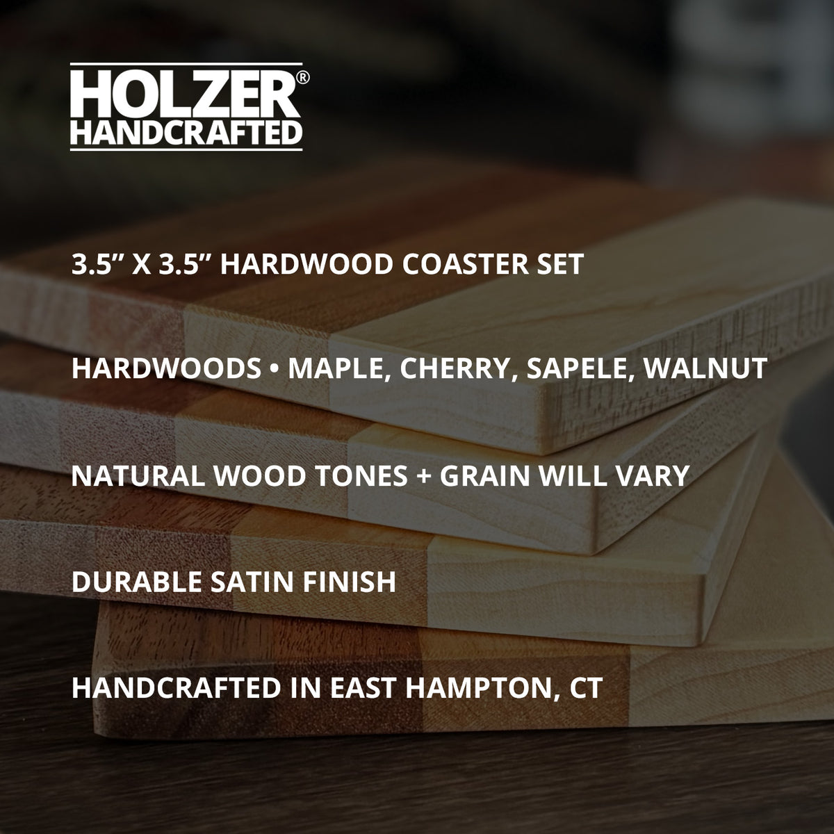 Personalized Hardwood Coasters, Natural Woods, Set of 4