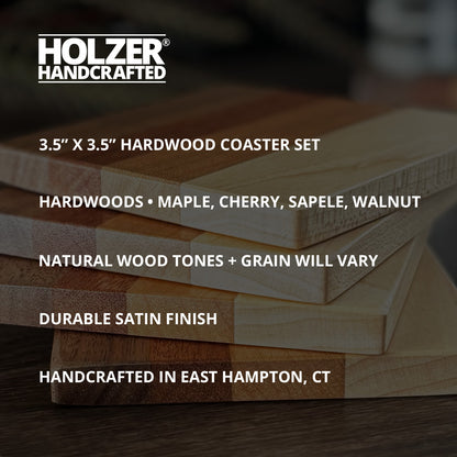 Personalized Hardwood Coasters, Natural Woods, Set of 4
