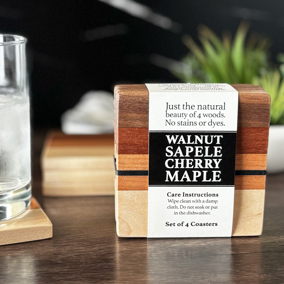 Personalized Hardwood Coasters, Natural Woods, Set of 4