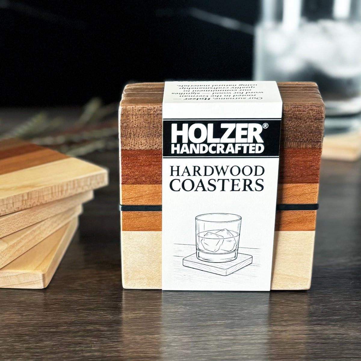 Personalized Hardwood Coasters, Natural Woods, Set of 4