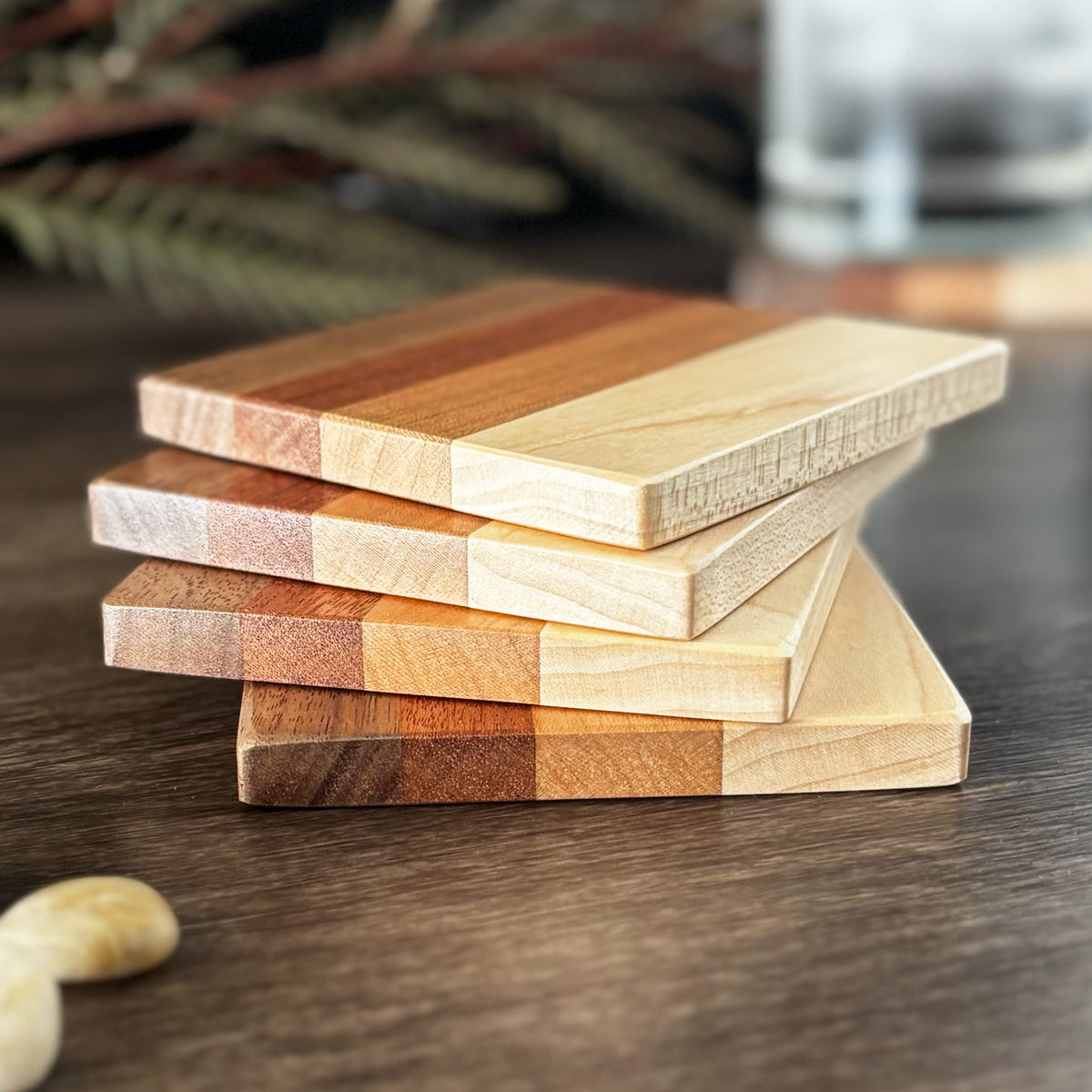 Hardwood Coasters, Natural Woods, Set of 4