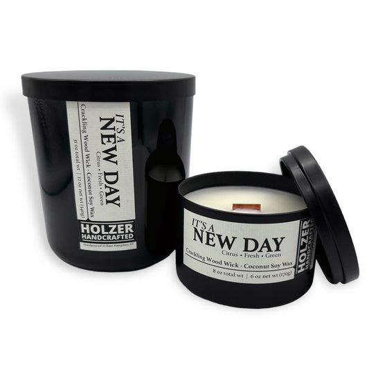 It's A New Day - Lemon + Lilac Leaves + Juniper Scented Wood Wick Candle