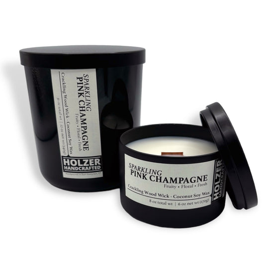 Sparkling Pink Champagne - Prosecco + Raspberries Scented Wood Wick Candle