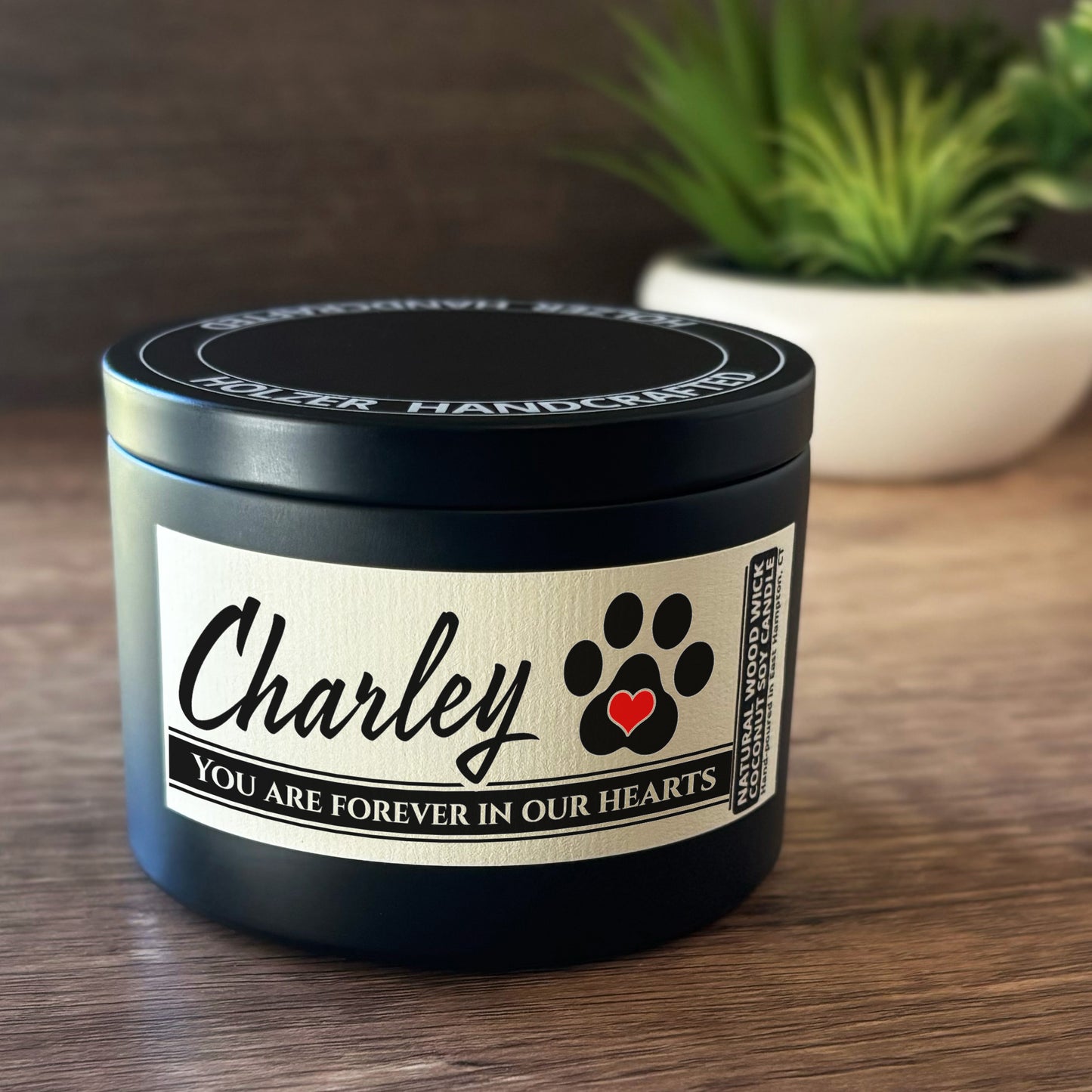 Personalized Wood Wick Candle - Custom Dog, Cat, Pet Lover, Adoption, Memorial Keepsake, Coconut Soy Wax, 6oz