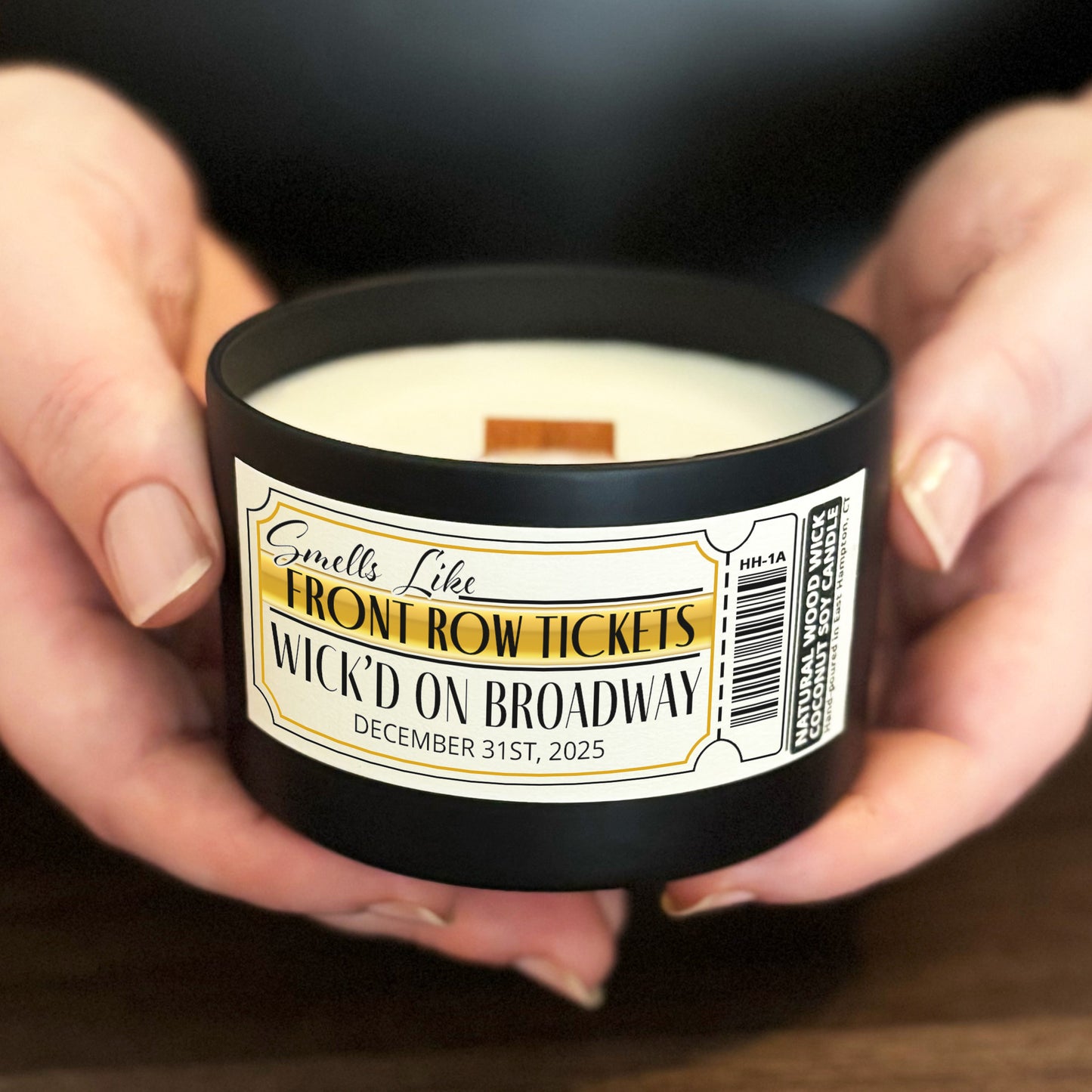 Personalized Wood Wick Candle - Custom Front Row Tickets Keepsake, Coconut Soy Wax, 6oz