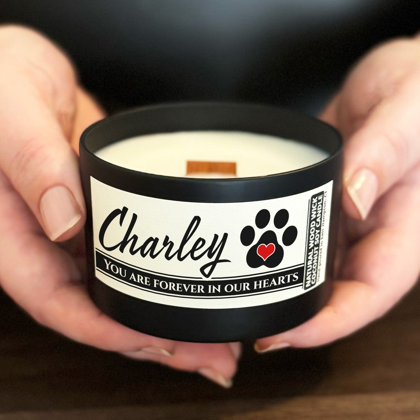 Personalized Wood Wick Candle - Custom Dog, Cat, Pet Lover, Adoption, Memorial Keepsake, Coconut Soy Wax, 6oz