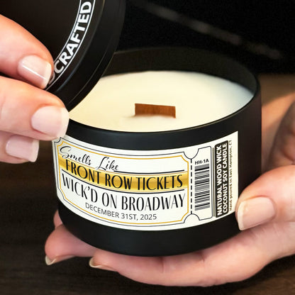 Personalized Wood Wick Candle - Custom Front Row Tickets Keepsake, Coconut Soy Wax, 6oz