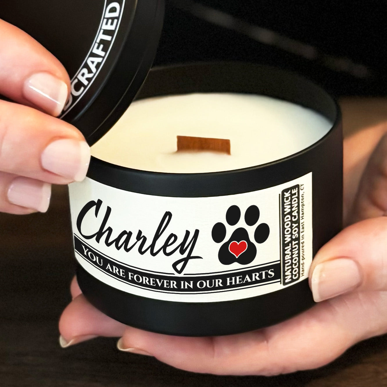 Personalized Wood Wick Candle - Custom Dog, Cat, Pet Lover, Adoption, Memorial Keepsake, Coconut Soy Wax, 6oz