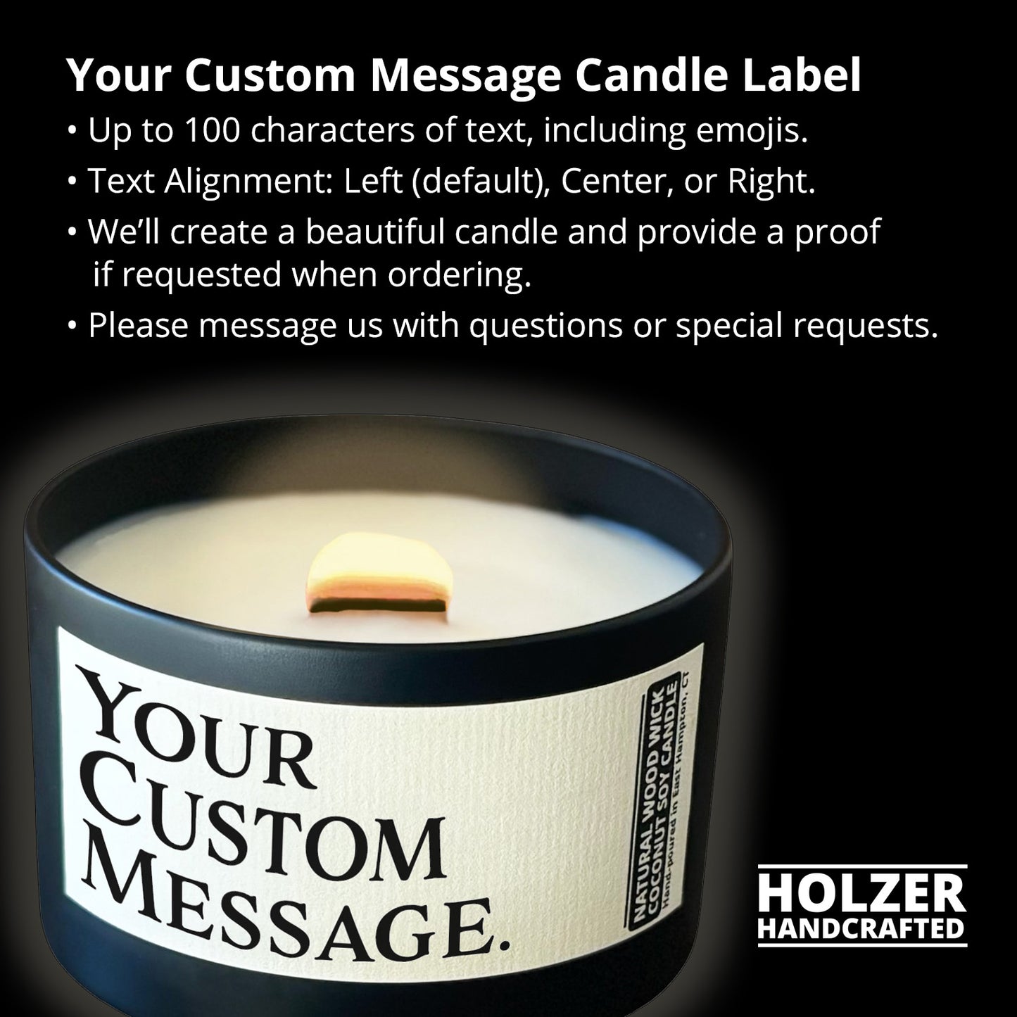 Personalized Wood Wick Candle - Your Custom Text Keepsake, Coconut Soy Wax, 6oz