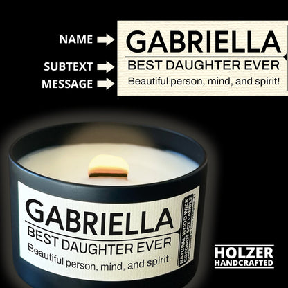 Personalized Wood Wick Candle - Custom Best Daughter Keepsake, Coconut Soy Wax, 6oz