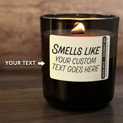 Personalized Wood Wick Candle - Custom Smells Like Keepsake - 12oz Glass Vessel with Lid