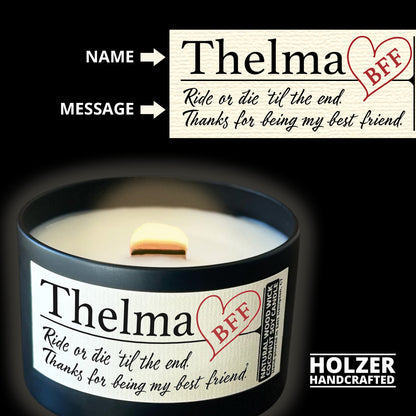Personalized Wood Wick Candle - Custom Best Friend Keepsake, Coconut Soy Wax, 6oz