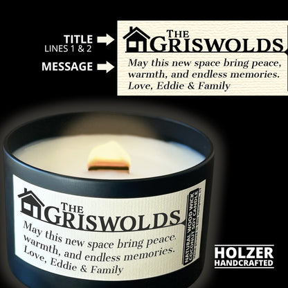 Personalized Wood Wick Candle - Custom Housewarming Keepsake, Coconut Soy Wax, 6oz
